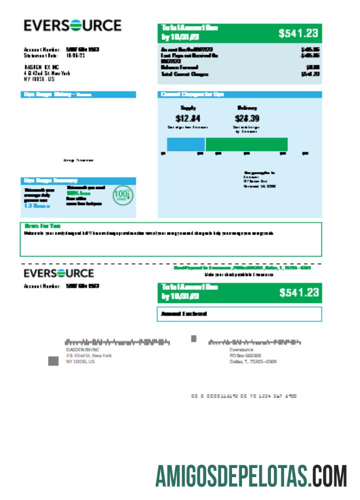 Conta comercial de serviços públicos de gás Eversource, SCR baixar para verificação